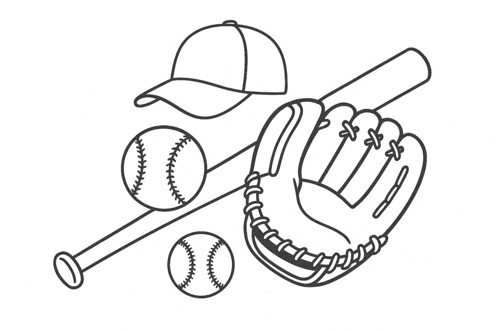 coloriage dessin baseball balle batte gant casquette